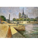 1910s French oil painting on panel. Paris. Nôtre Dame and the Seine. Cit... - €258,02 EUR