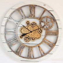 Wall clock 36 inches with real moving gears White Farmhouse - £254.15 GBP