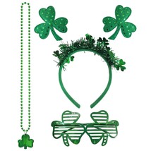 3 Pcs St. Patrick&#39;s Day Shamrock Headband Clover Beads Necklace Glasses ... - £16.47 GBP