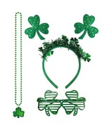 3 Pcs St. Patrick's Day Shamrock Headband Clover Beads Necklace Glasses Green He - $20.95