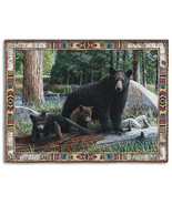 72x54 BLACK BEAR &amp; Cubs Wildllife Nature Tapestry Afghan Throw Blanket - £49.61 GBP