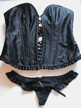 Victorias Secret Sexy Little S lingerie black satin lace-up corset panty set NWT - £52.74 GBP