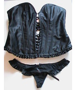 Victorias Secret Sexy Little S lingerie black satin lace-up corset panty... - £51.89 GBP
