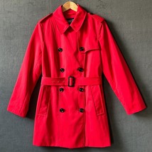 Lands&#39; End Red Rain Trench Coat Short Double Breasted Belted - Women&#39;s S... - $47.45