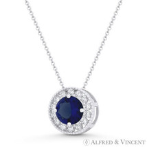 Round Simulated Sapphire Cubic Zirconia Halo 14k White Gold 9mm Slider Pendant - £70.99 GBP+