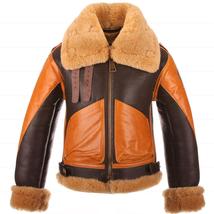 RAF Men’s B3 Brown Sheepskin Bomber Shearling Two Tone Style Real Leather Jacket - £125.80 GBP+