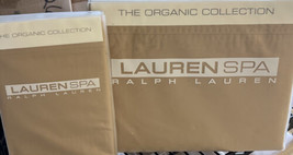 New Ralph Lauren Spa Organic Queen Flat Sheet &amp; 2 Std Pillowcases Ochre Gold - £63.45 GBP