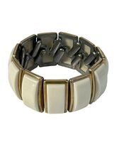 Vintage Panel Link Bracelet White Lucite Gold Tone Stretch Wide Bracelet... - $16.20