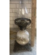 Vtg 15.5” Floral Hand Painted 3 Way Hurricane Parlor Lamp - $83.30