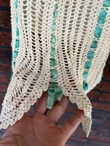 Vintage Half Apron Ivory Crochet Green Ribbon Tie Handmade Retro Divine - $7.60