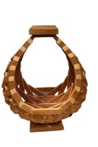 Geometric Wooden Basket Block Art Newspaper Fruit Centerpiece Side Structure Vtg - £38.59 GBP