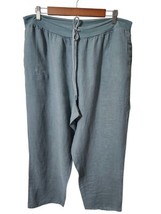 Flax Womens Linen Cropped Pants Large Aqua Blue Drawstring Pull On Beach - $36.95