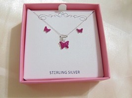 Lily Nily Genuine Sterling Silver Butterfly Pendant Necklace Set C509 $80 - £16.81 GBP