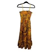 NWT Peter Nygard Silk Smocked Swirl Dress Yellow Ochre Gold 6 Y2K  - £30.08 GBP