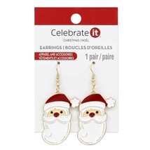 Red and White With Gold Santa Christmas Enamel Santa Head Earring - £13.44 GBP