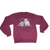 Women Sz Small Graphic Dog Cat Fall Leaves Maroon Sweatshirt Puppy Kitty - $9.99