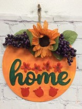 Home Fall Sign Autumn floral orange Wall Door Porch round handmade 9” New - $11.38