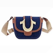 True Religion Frayed Blue Denim Mini Flap Gold Tone Hardware Crossbody B... - $43.55