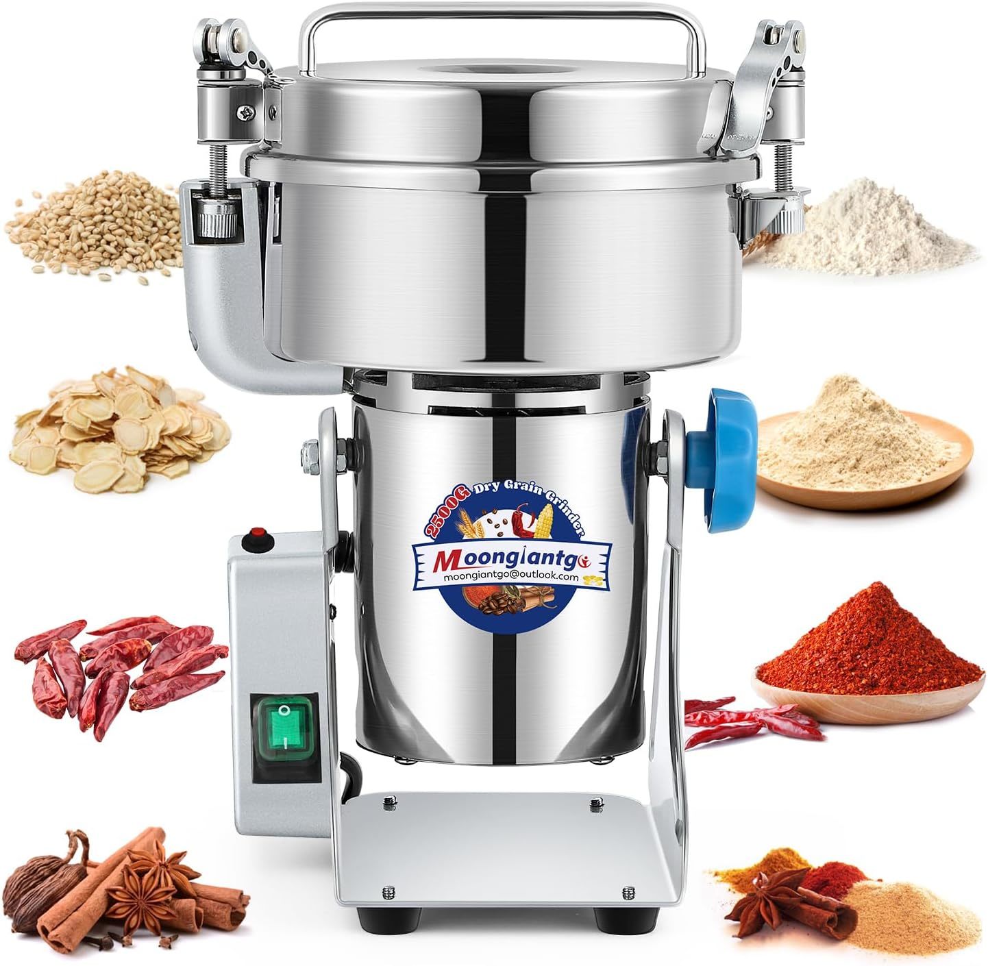 Moongiantgo 2500g Safety Grain Mill Grinder 3700W High-speed 2500g, Silver  - $405.00
