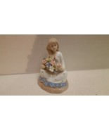 Vintage Ceramic Figurine Young Lady Sat Holding Bouquet of Wild Flowers EUC - £11.28 GBP