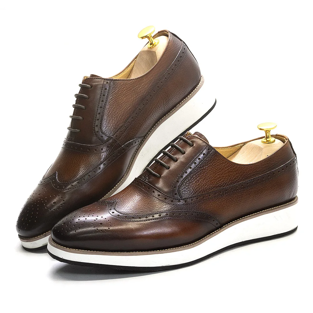 Men&#39;s Oxford Shoes Real Leather Classic Wing Tip Toe Lace-Up Sneakers Ha... - $142.33
