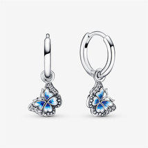 925sterling silver Pandora Blue Butterfly Hoop Earring,Wedding Gift,Gift For Her - £12.78 GBP