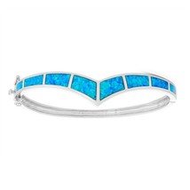 Sterling Silver Blue Inlay Opal V Style Bangle - £133.75 GBP