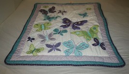 Nojo Teal Blue Purple Beautiful Butterfly Baby Blanket Quilt Crib Bed Comforter - £37.29 GBP