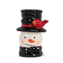 Christmas Snowman Salt Pepper Shakers Black Top Hat Cardinal 4.75" High Ceramic