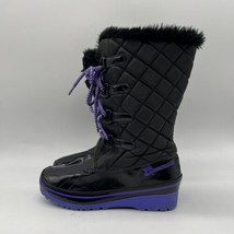 Girls DISNEY DESCENDANTS Winter Snow Boots Black Purple Lace Up Size 3 - £10.09 GBP