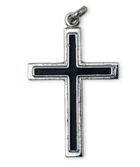 Sterling Cross Pendant with Black Enamel and Silver Avanti Marked 1 Inch... - €17,16 EUR