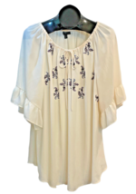 Lane Bryant Peasant Blouse Women 22/24 Cream Embroidered Floral Design - £13.32 GBP