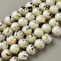 30 Graffiti Glass Beads 10mm Gold Black White Bulk Wholesale Jewelry Supplies - £6.32 GBP