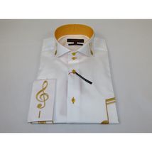 Mens AXXESS Musician Singer Cotton Shirt Turkey Musical Notes 724-23 White Gold image 4