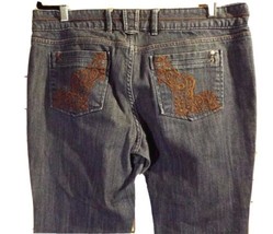 ELLE Denim Jeans Straight Leg Womens 14 Dark Blue Embroidered 5-Pockets - £8.50 GBP