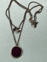 Vintage America Signed Double Strand Antique Goldtone Chain w Tiny Bird Purple  - £11.71 GBP