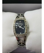 FOSSIL F2 ES-1169 110509 Watch Rhinestone Square Black Face Silver  Tone... - £42.04 GBP