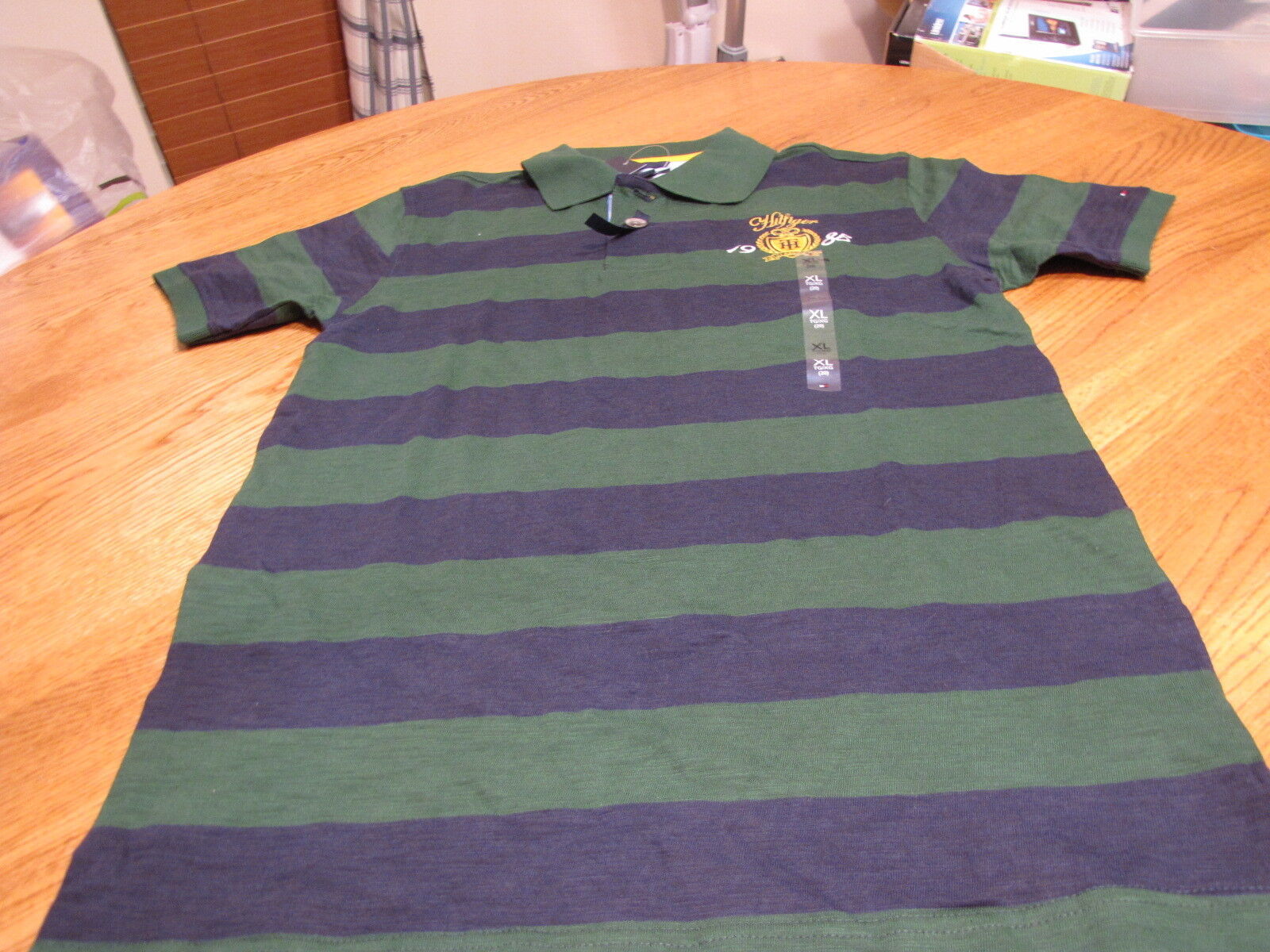 Boy's youth Tommy Hilfiger Polo shirt stripe XL 20 trim fit logo green T881072 - $15.54