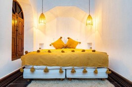 Golden handmade moroccan blanket, Berber blanket, woven blanket, Cotton blanket - £119.10 GBP