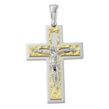 925 Sterling Silver Two Tone D-C Gold Plated Crucifix Cross Pendant Necklace - £53.56 GBP+