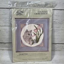 CATS and TULIPS Counted Cross Stitch Something Special Candamar Kit 50377 ~New~ - £12.34 GBP