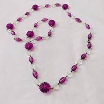 Vintage Puffy Purple Lucite Clear Faceted  Glass Bead Linked Necklace 36... - £13.93 GBP