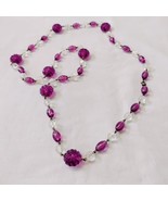 Vintage Puffy Purple Lucite Clear Faceted  Glass Bead Linked Necklace 36... - £13.95 GBP