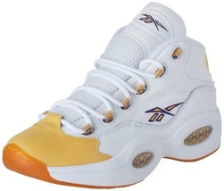 Reebok Mens Question Mid Shoes Sneaker, white/yellow thread/ultra violet... - $148.67