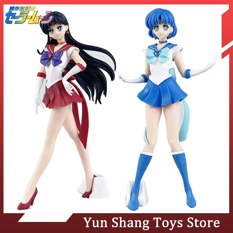 22cm Sailor Moon Anime Figure Hino Rei Mizuno Ami Sailor Mars Mercury Statue Pvc - £27.73 GBP