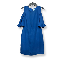 Cece Womens Sheath Dress Blue Jewel Neck 3/4 Sleeve Cold Shoulder Zip Ruffle 4 - £16.26 GBP