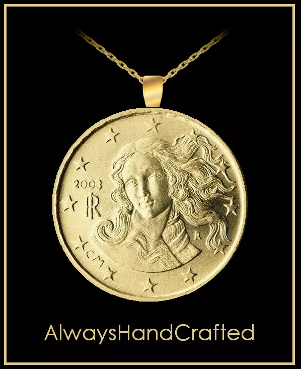 UniqueJewelry BIRTH OF VENUS Coin Necklace - gold brass italy euro penda... - $11.99