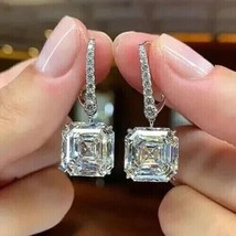 4.00Ct Asscher Simulated Diamond Drop/Dangle 14K White Gold Plated Gift Earrings - £53.12 GBP