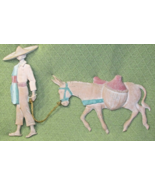 VINTAGE METAL SOUTHWESTERN WALL HANGING MAN &amp; DONKEY PINK EARTH COLORS 2... - £20.52 GBP
