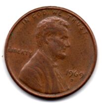 1969 D Lincoln Penny (circulated) Strong features - $2.99